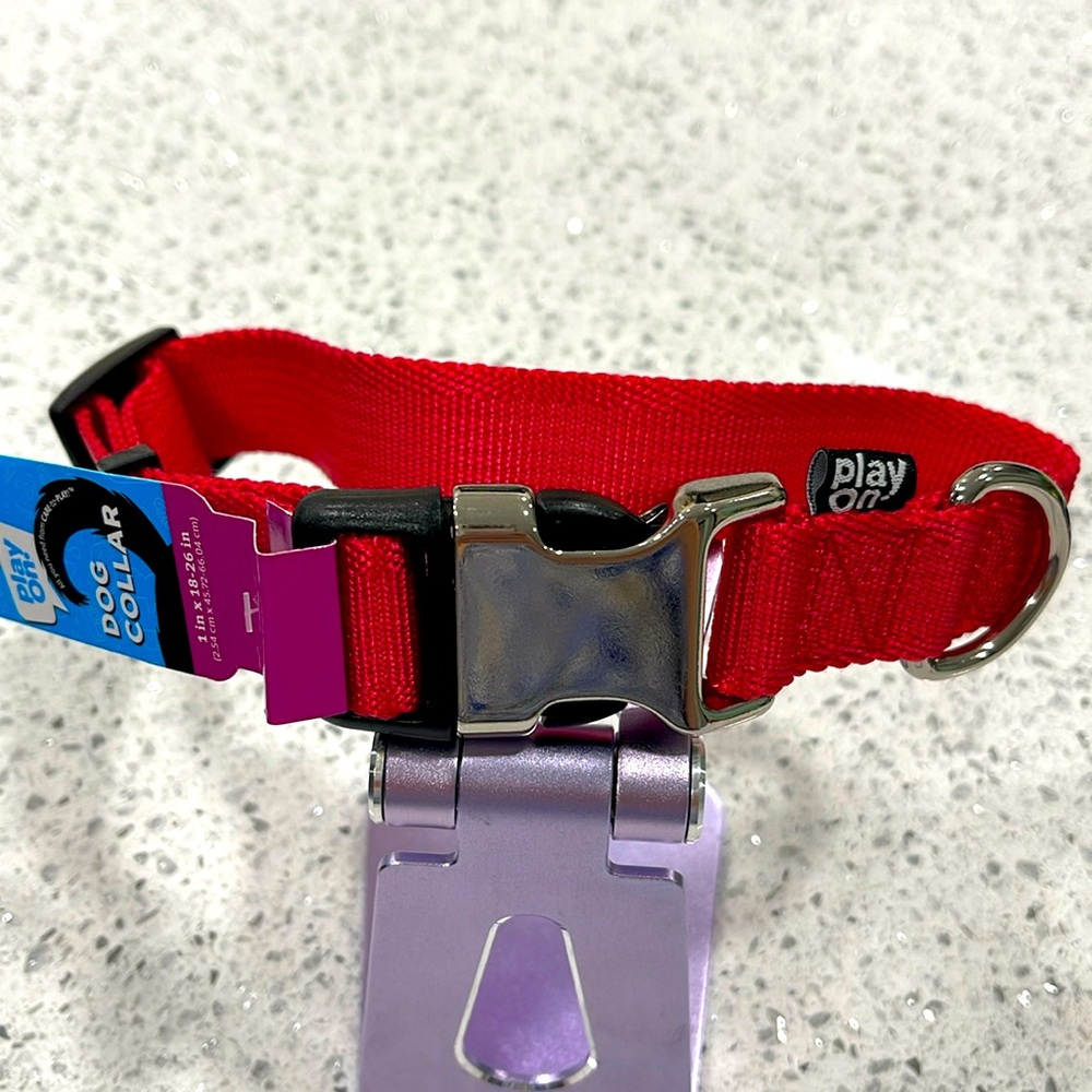 PLAY ON DOG PET COLLAR SIZE LARGE 1x18-21 INCH UP TO 90 POUNDS RED
